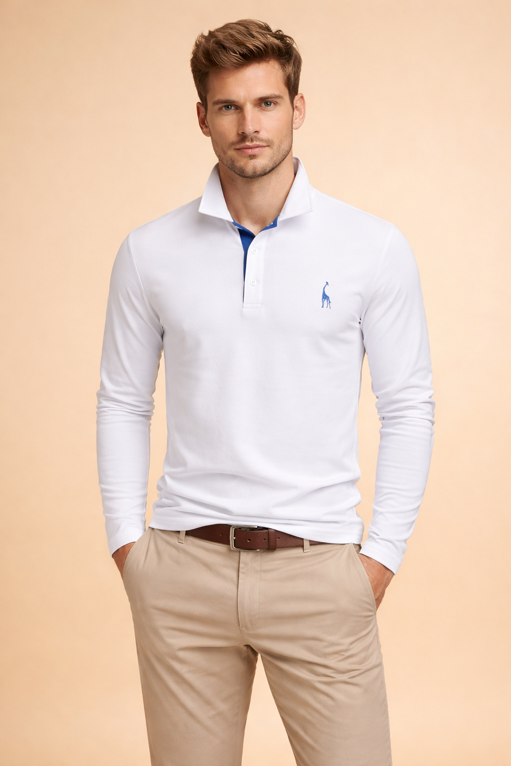 Tailored fit men's long sleeve polo shirt, a classic and comfortable everyday top for men's fashion.