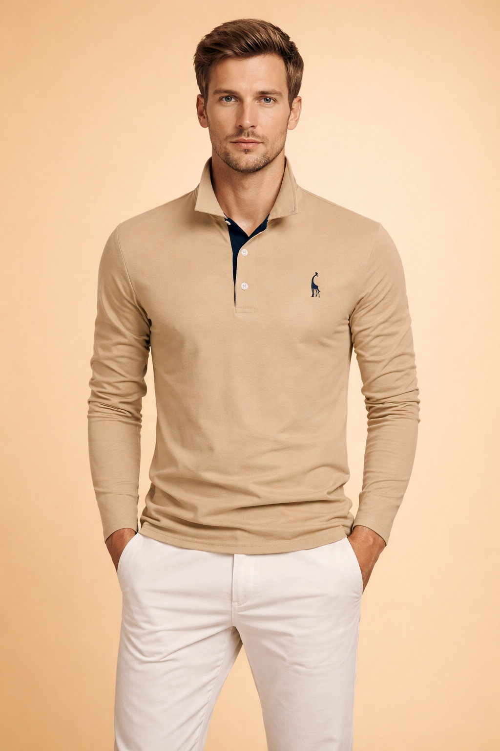 Stylish men's long sleeve polo shirt, ideal for smart casual wear, offering a versatile and classic look.
