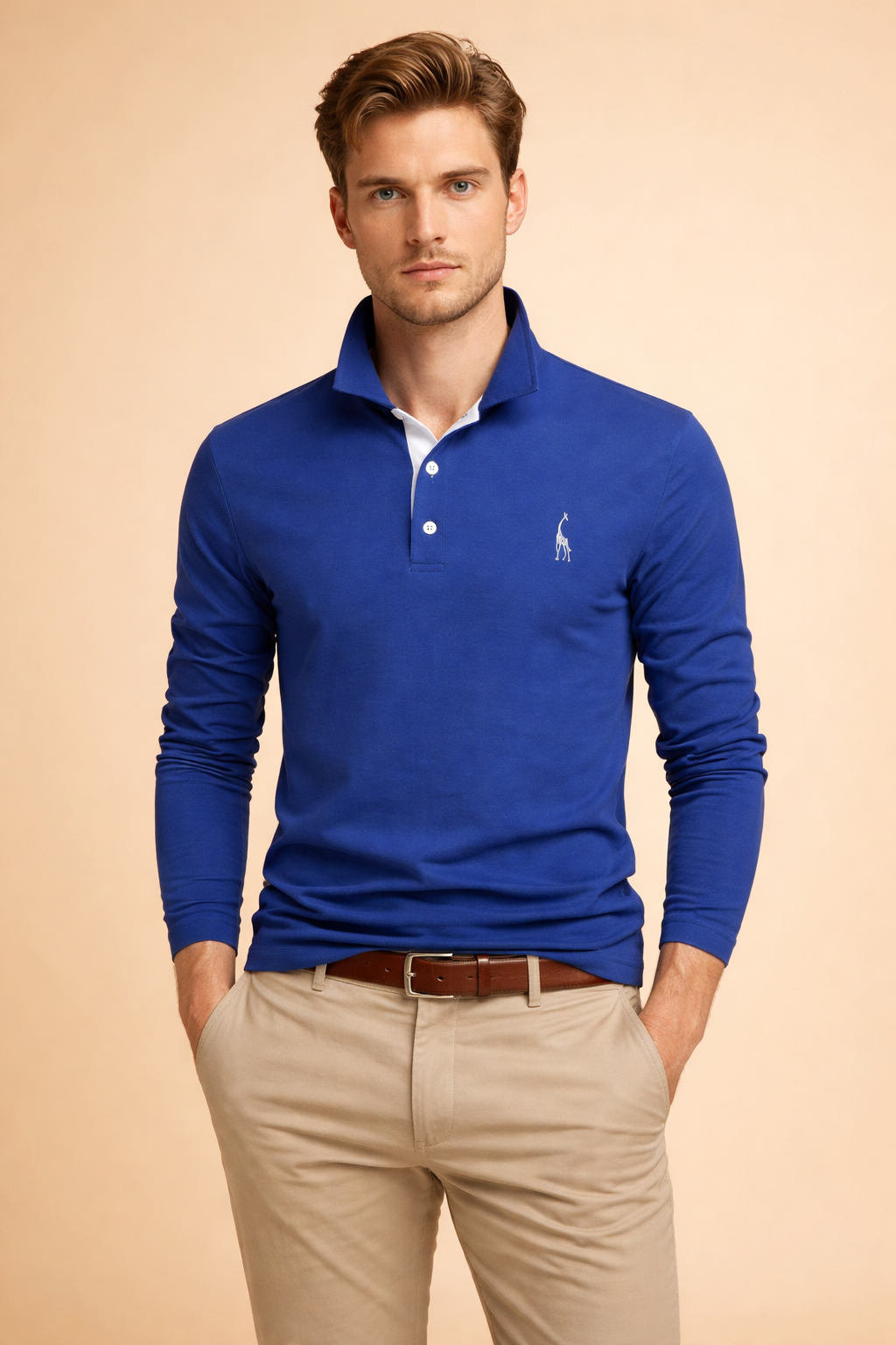 Casual men's long sleeve polo with a classic collar & button placket, essential for daily wear.