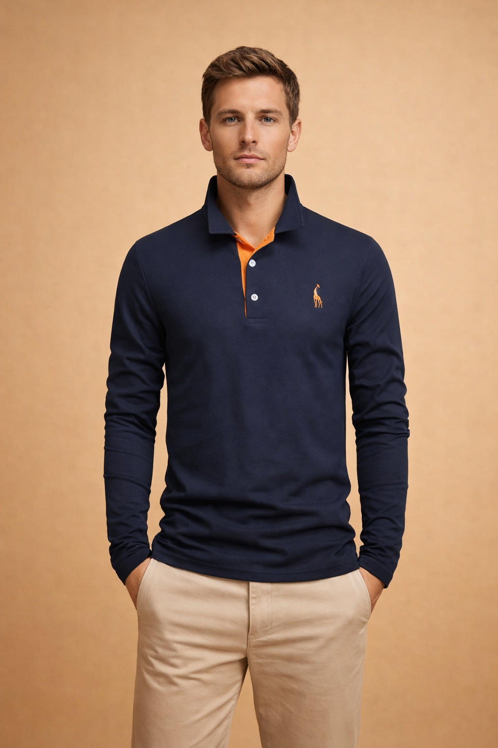 Versatile men's classic long sleeve polo shirt, a must-have tailored fit top for modern men's clothing.