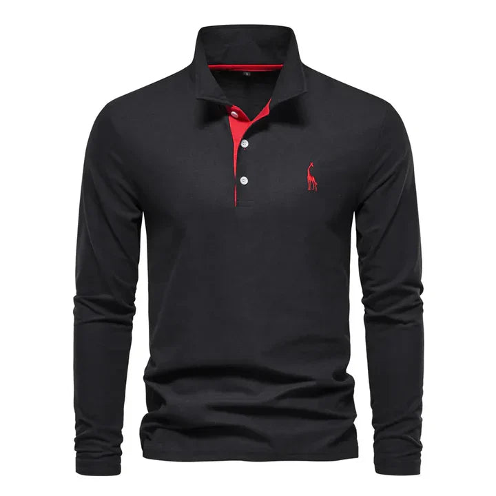 Men's classic long-sleeved polo shirt, versatile for smart casual wear.
