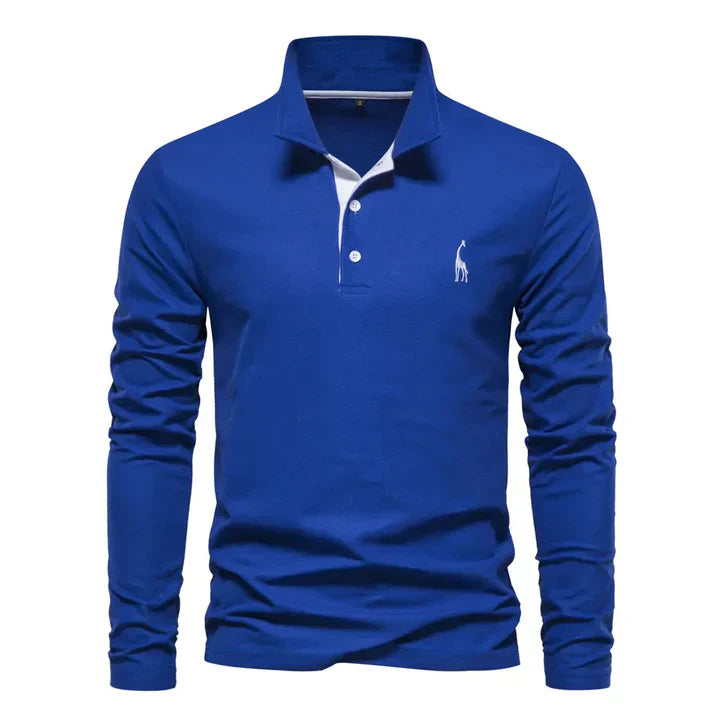 Stylish men's long sleeve polo with collared design & button placket, perfect for everyday wear.