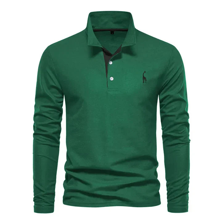 Versatile men's classic long-sleeve polo shirt, ideal for smart or casual outfits & wardrobe essential.