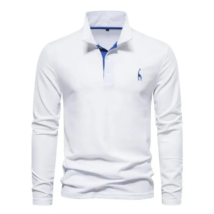 Men's wardrobe essential: classic long-sleeved polo with button placket, perfect for smart casual style.