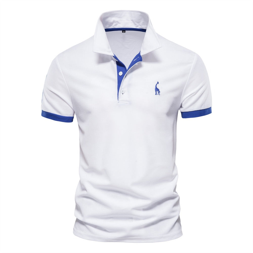 Classic men's polo shirt, featuring a sharp contrast collar. Versatile for smart casual or summer style.