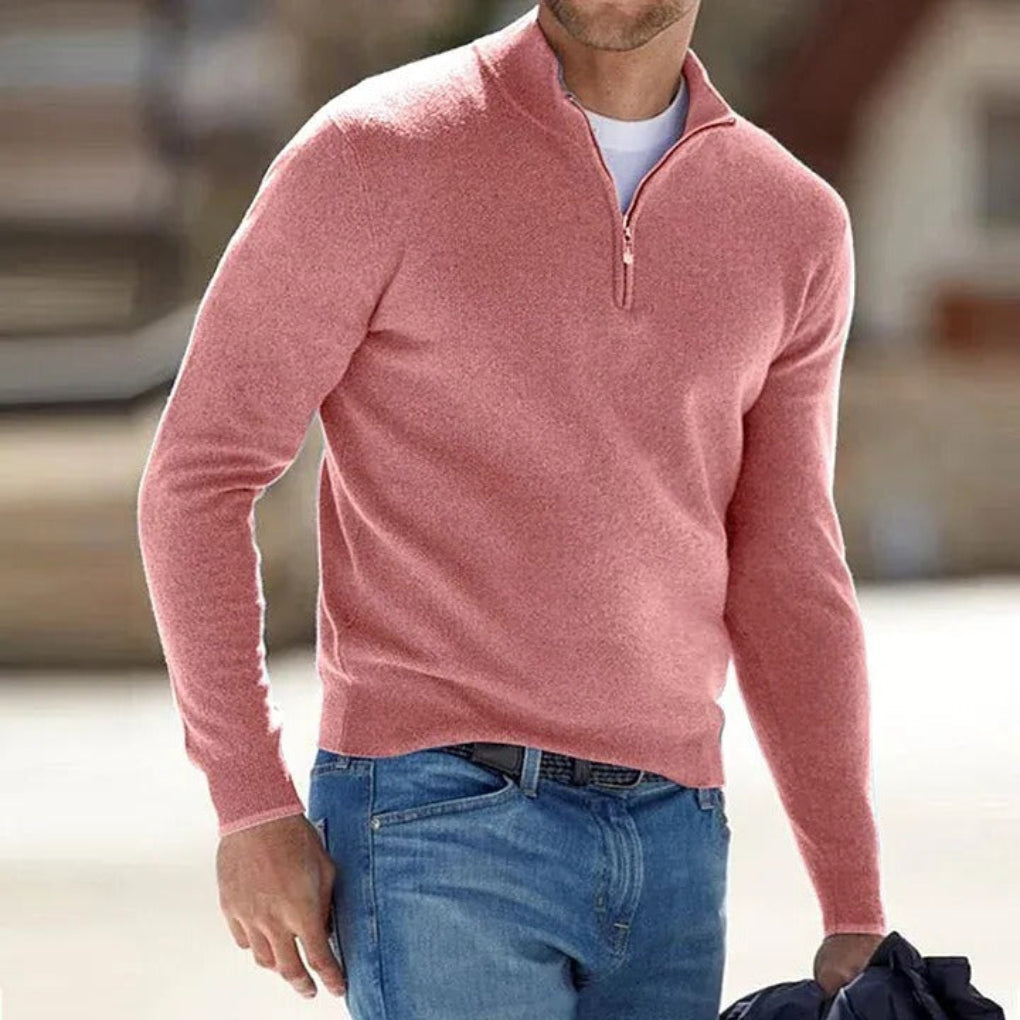 Men's classic quarter zip sweater in a versatile color, ideal for smart casual or daily wear.