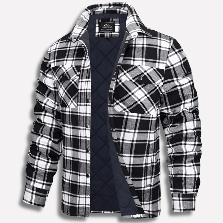 Classic men's red & black checked plaid shirt. Long sleeve button-down, perfect for lumberjack style or outdoor workwear.