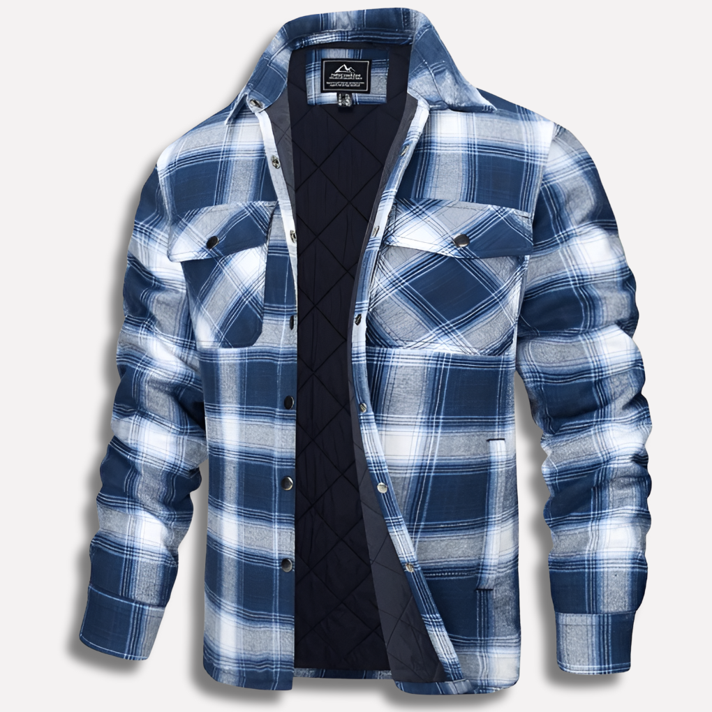 Men's long sleeve plaid lumberjack shirt. Versatile for fall & spring casual fashion, great for outdoor activities.
