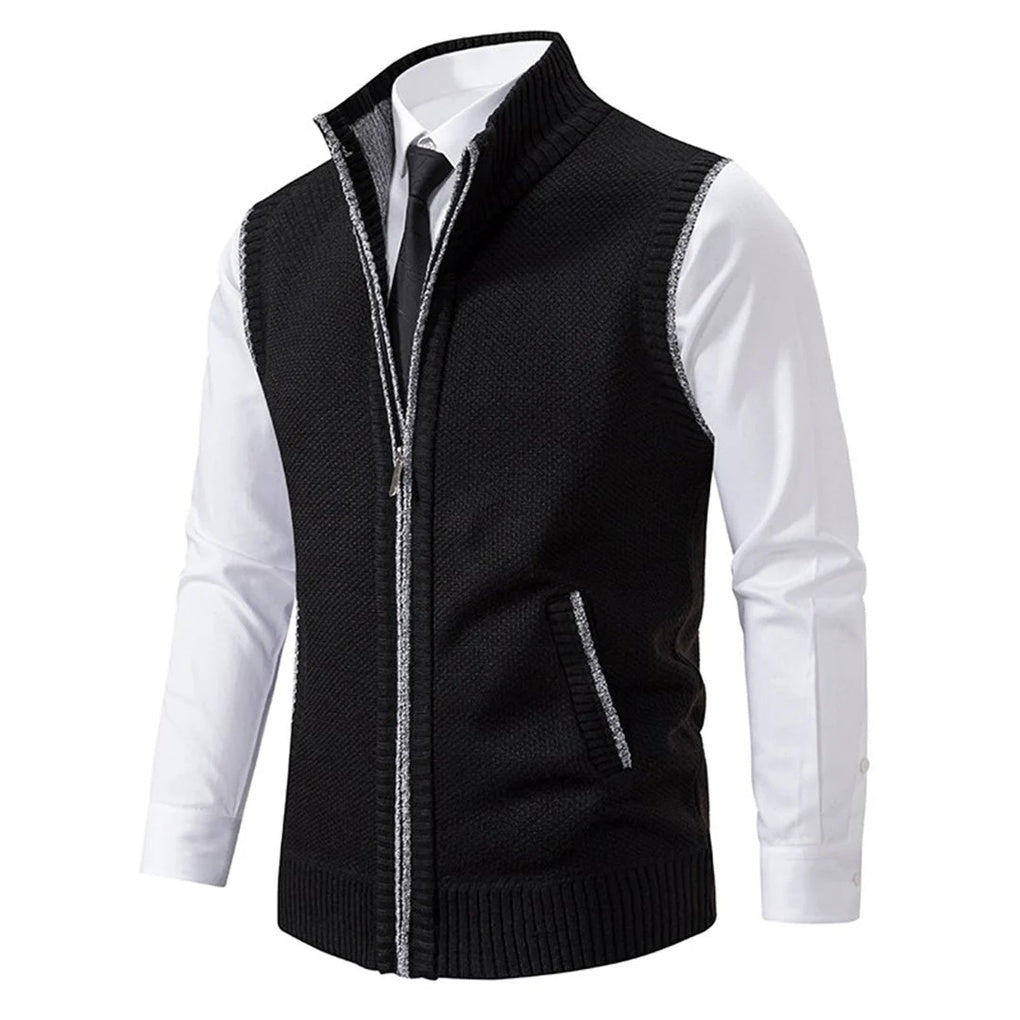 Men's classic slim-fit suit vest in black, perfect for formal wear, business attire, or wedding outfits.