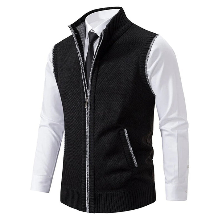 Men's classic slim-fit suit vest in black, perfect for formal wear, business attire, or wedding outfits.