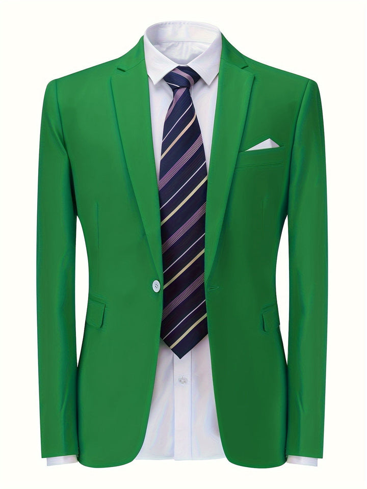 Tailored men's classic solid blazer, essential business wear for a sharp, professional look.