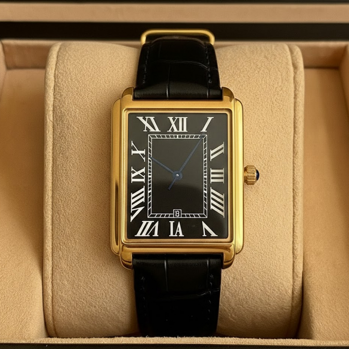 Minimalist men's square dress watch, classic retro analog design with a clean dial, perfect for daily wear.