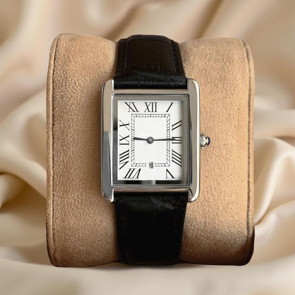 Elegant men's square retro analog watch, a classic dress timepiece for business and formal occasions.