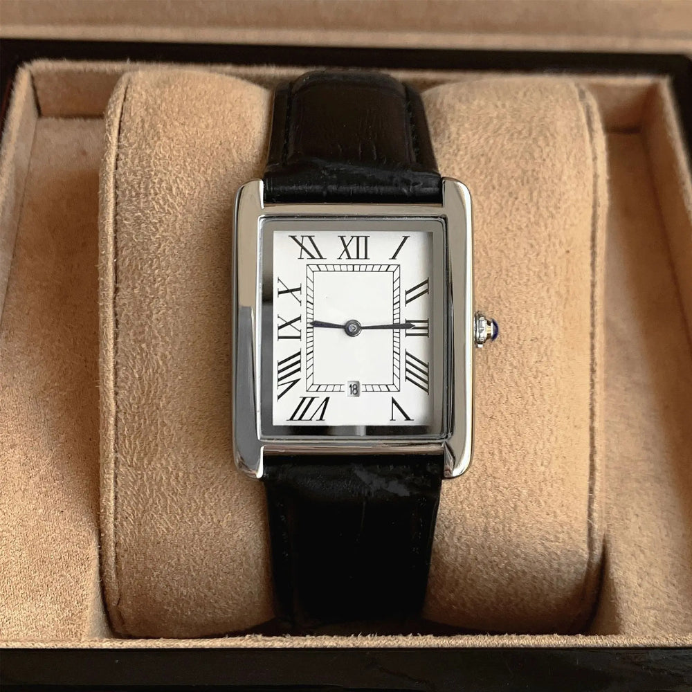 Sophisticated men's square dress watch, featuring a retro analog display and comfortable adjustable strap.