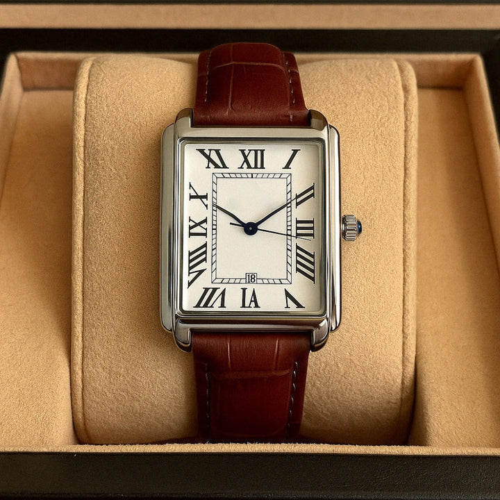 Retro style men's square analog dress watch; a versatile classic timepiece for formal, business, or daily wear.
