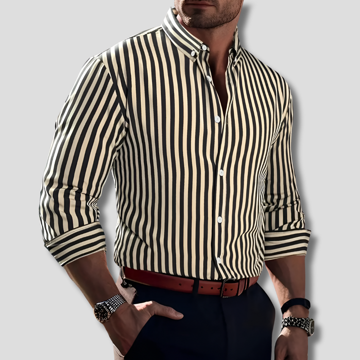 Men's classic striped long-sleeve shirt. Timeless design, versatile for casual or formal wear.