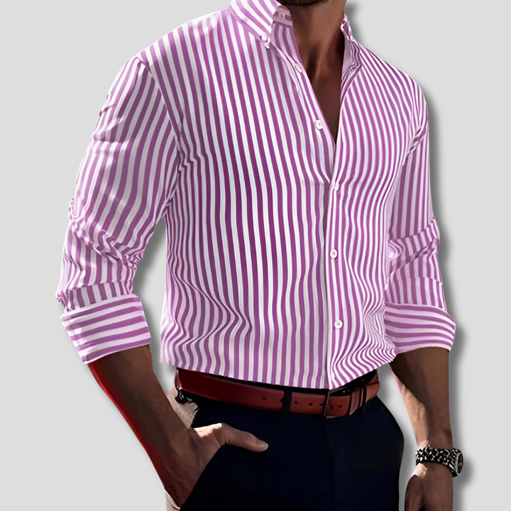 Timeless men's striped classic shirt, an essential for any wardrobe. Suitable for office or smart casual wear.