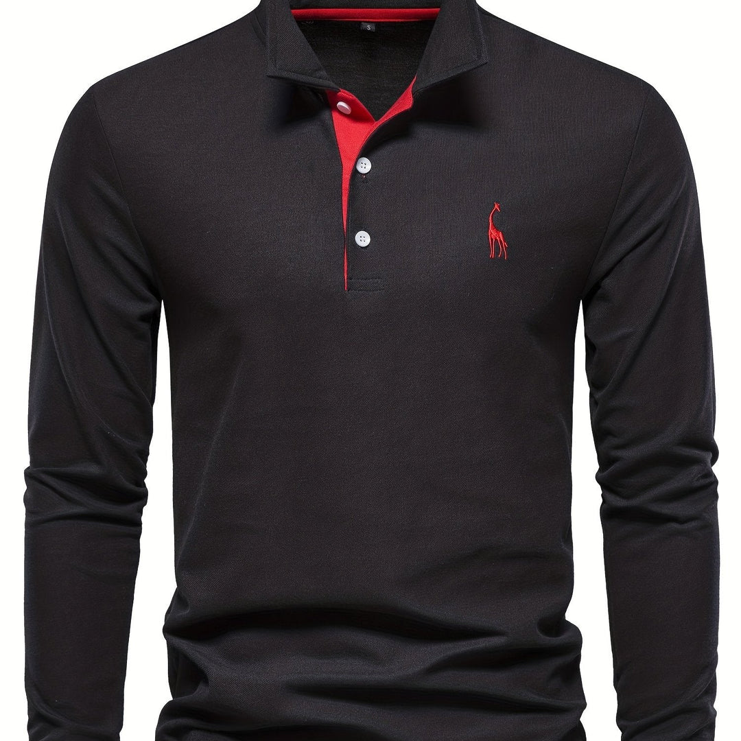 Breathable men's long sleeve polo, comfortable for all-day wear and everyday style.