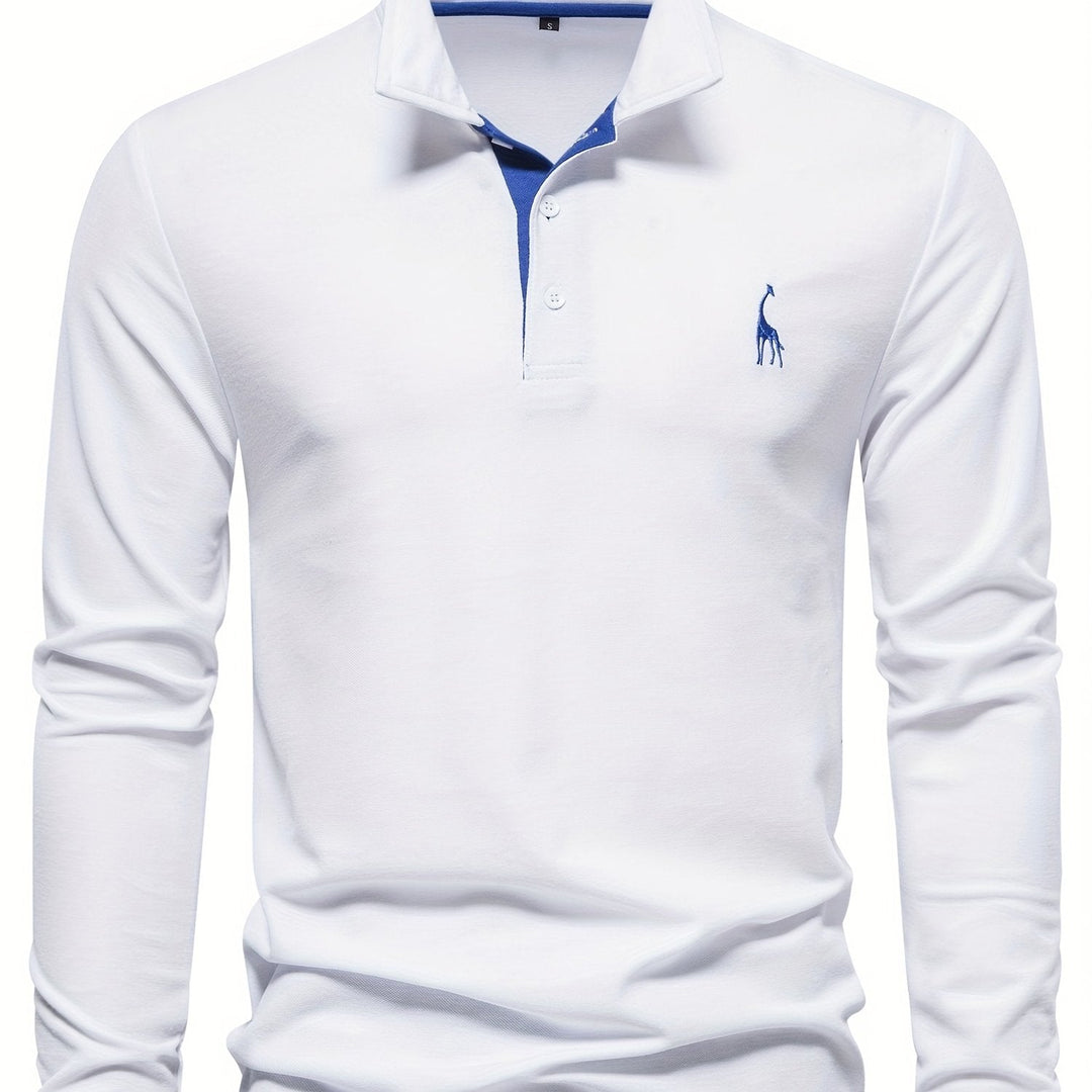 Fashionable men's long sleeve polo shirt, combining comfort with modern appeal.