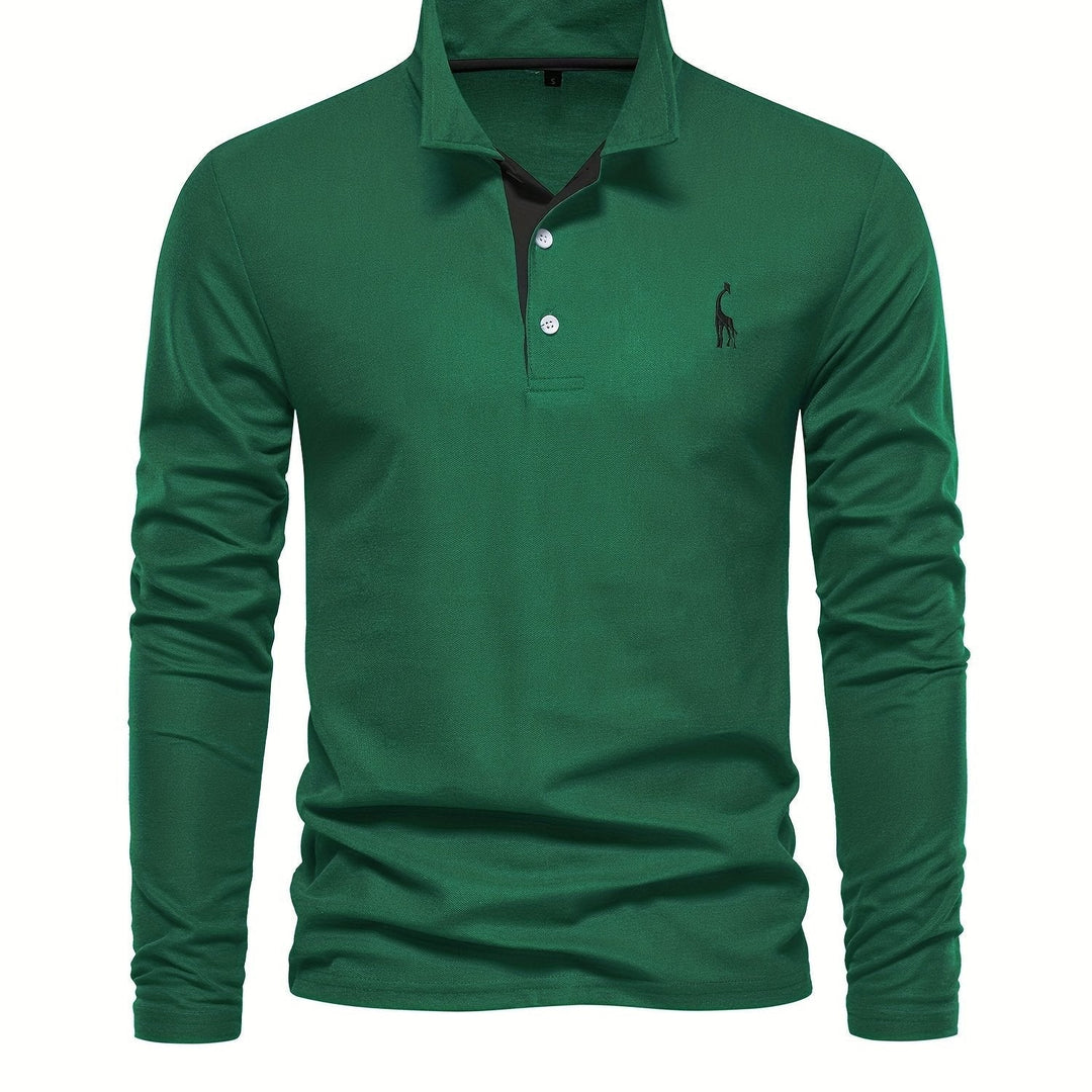 Relaxed fit men's long sleeve polo, ideal for comfortable casual and smart casual wear.
