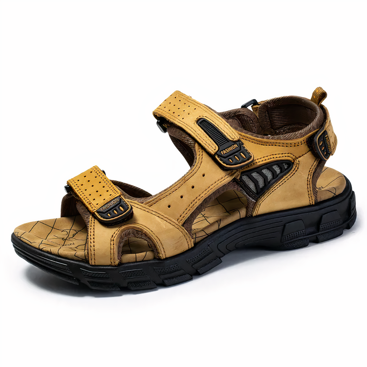 Adjustable men's summer sandals with orthopedic arch support. Provides comfort and shock absorption for foot pain relief.