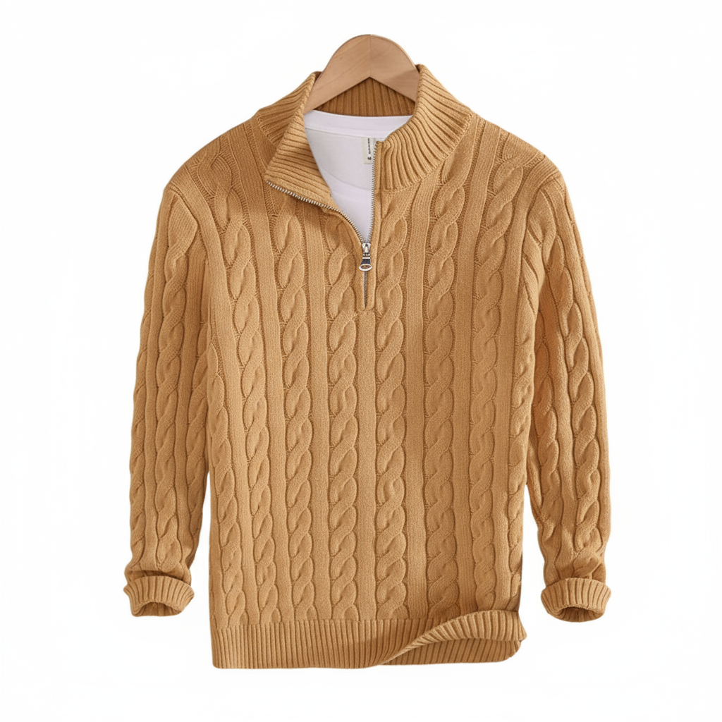 Comfortable men's half zip long sleeve sweater. Vincent pullover perfect for smart casual and everyday comfort.
