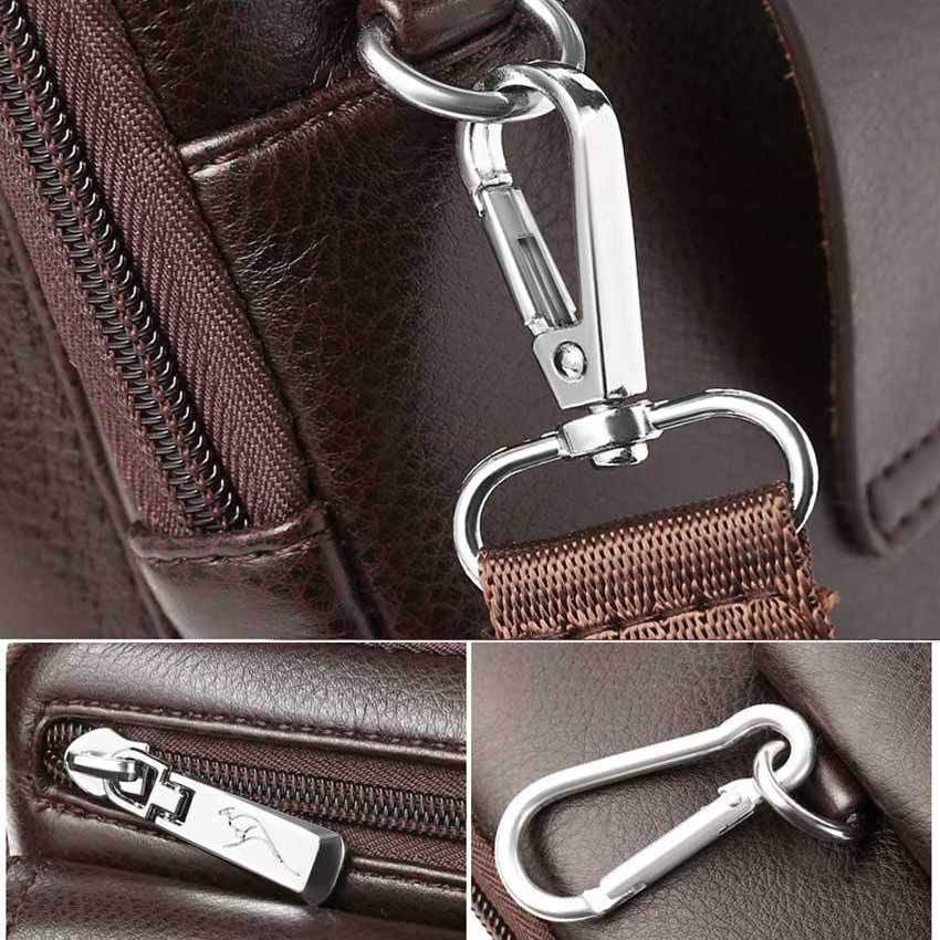 Men's compact black PU leather crossbody bag with an adjustable shoulder strap for hands-free convenience.