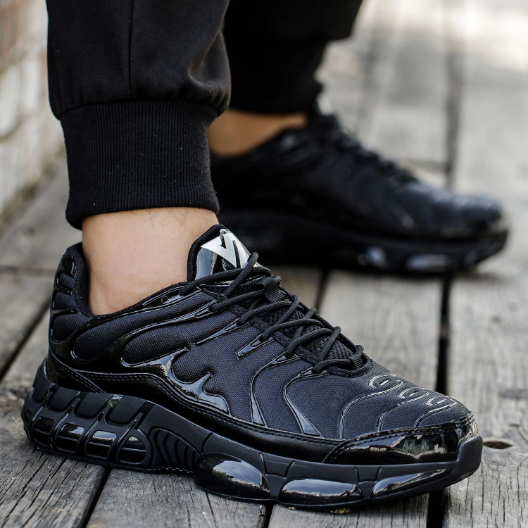 Close-up of men's steel toe safety work shoe, showcasing enhanced protective footwear for construction sites.