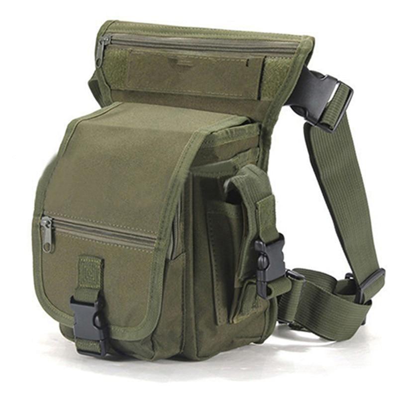 Multi-pocket men's drop leg bag, water-resistant oxford fabric, perfect for outdoor gear & adventure travel.