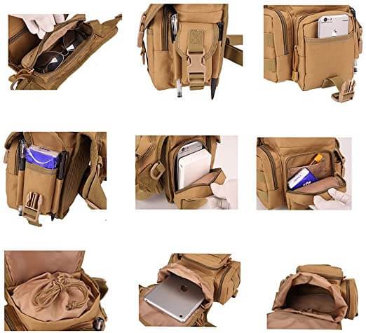 Rugged men's drop leg bag, perfect for outdoor adventure, motorcycle rides, water-resistant & durable.