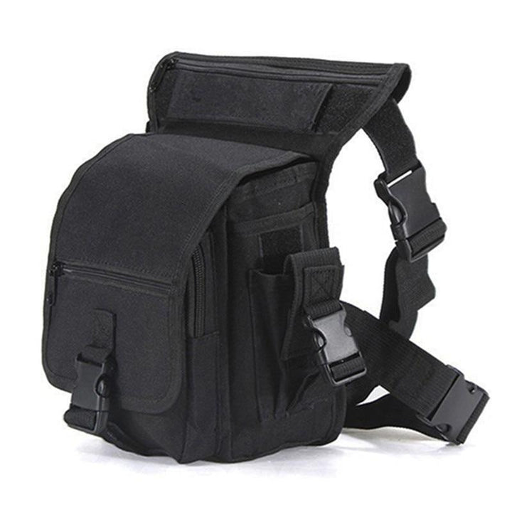 Secure men's water-resistant tactical drop leg bag, multi-pocket design for outdoor gear & travel.