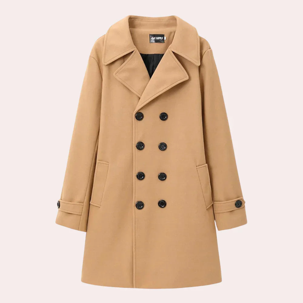 Men's elegant black tailored coat. Perfect formal outerwear for professional style in winter & fall.