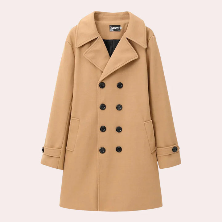 Men's elegant black tailored coat. Perfect formal outerwear for professional style in winter & fall.