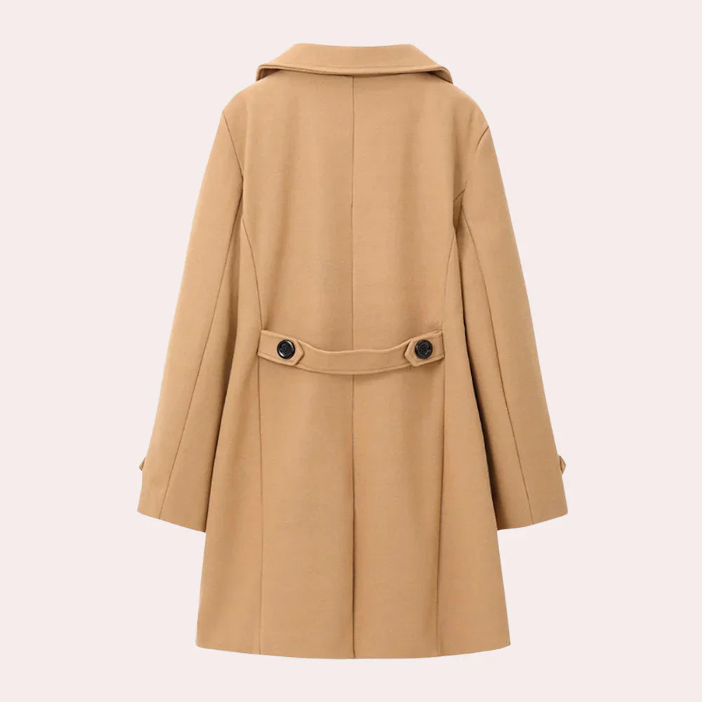 Stylish men's khaki tailored coat. Refined formal outerwear, ideal for professional fall & winter fashion.