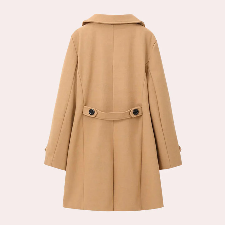 Stylish men's khaki tailored coat. Refined formal outerwear, ideal for professional fall & winter fashion.