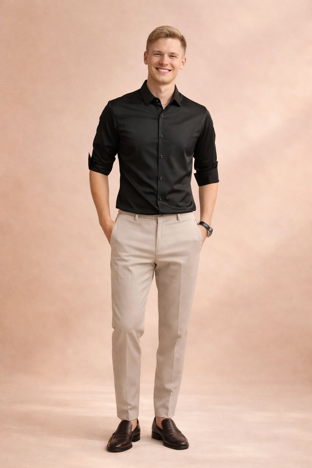 Men's elegant button-down shirt with long sleeves, perfect for formal business casual & smart casual style.