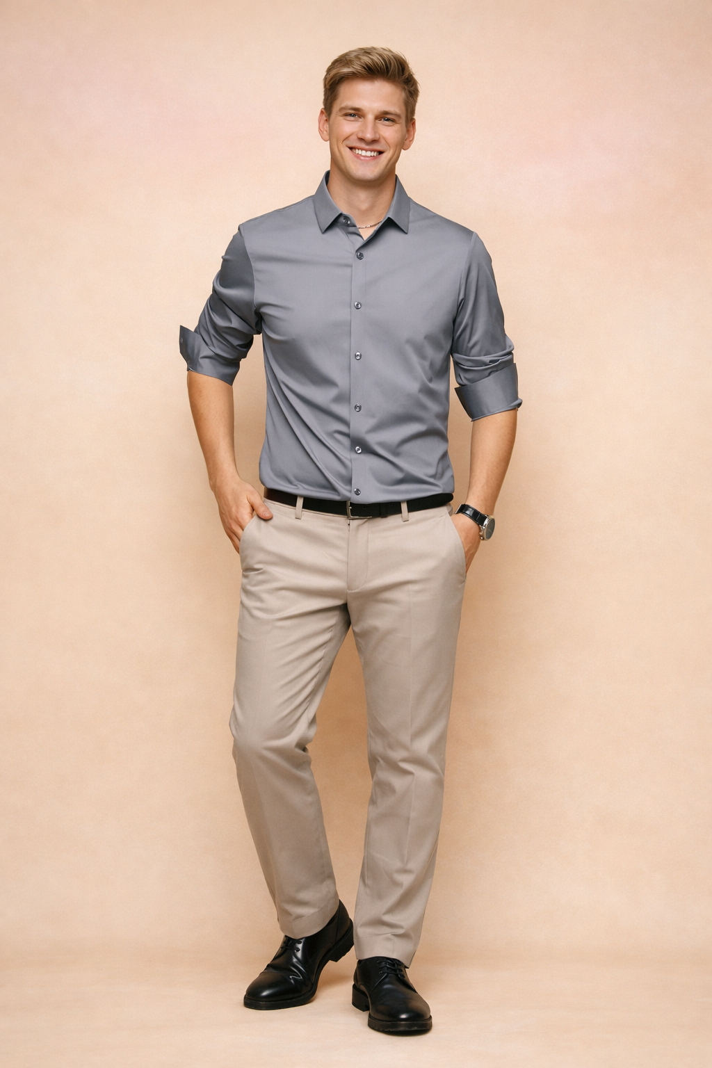 Versatile men's button-down shirt. Timeless classic style for business casual, smart casual, or daily fashion.