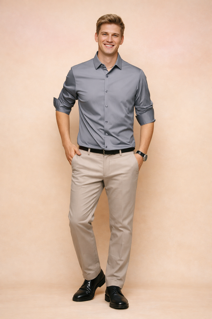 Versatile men's button-down shirt. Timeless classic style for business casual, smart casual, or daily fashion.