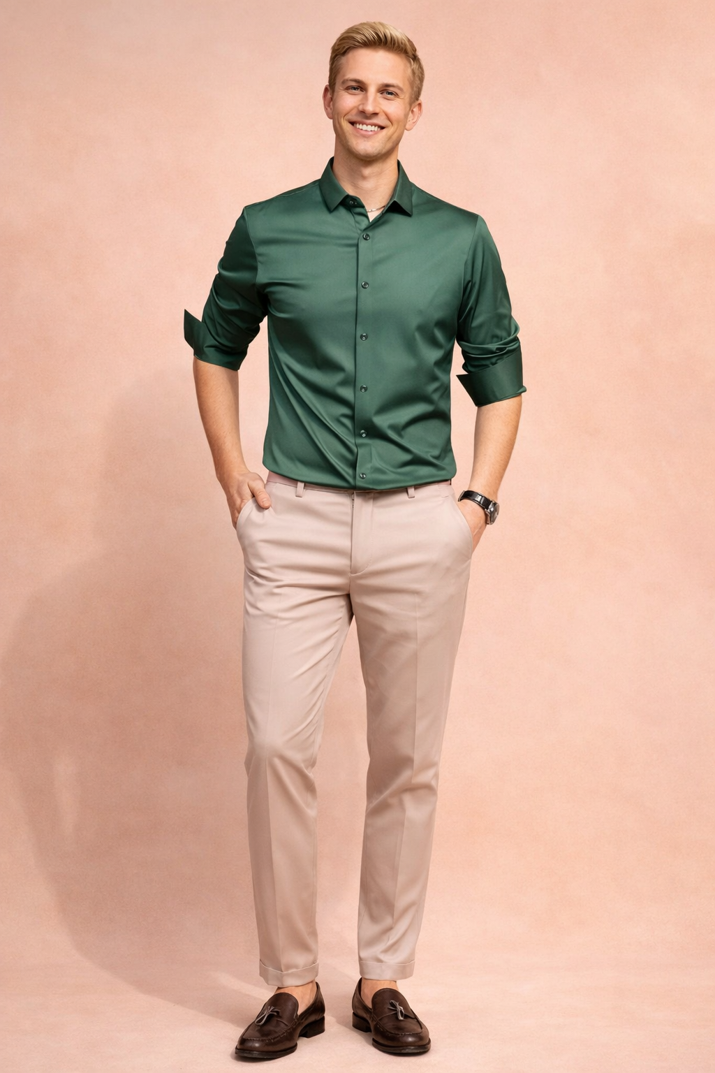 Timeless men's elegant button-down shirt, great for formal events, business meetings, or smart casual outfits.