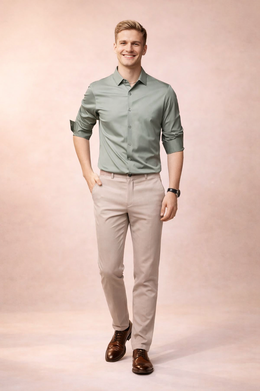 Mens elegant long sleeve button-down shirt. Classic versatile style for business casual & smart fashion.