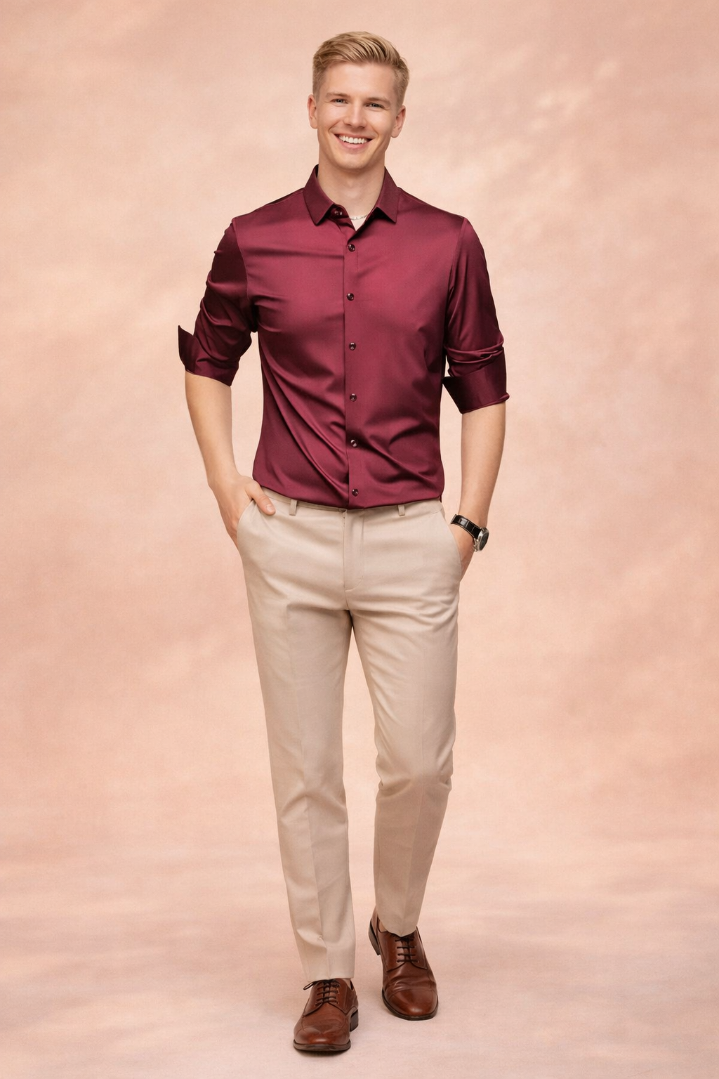 Men's fashion elegant button-down shirt, a timeless classic piece for any smart casual or formal wardrobe.