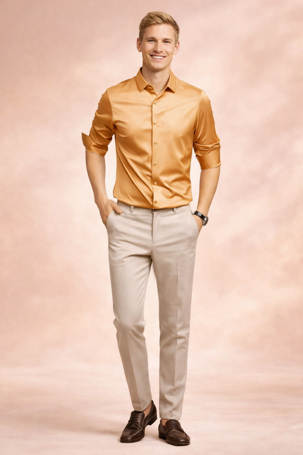 Stylish men's long sleeve button-down shirt. Elegant classic for business casual, smart & formal occasions.