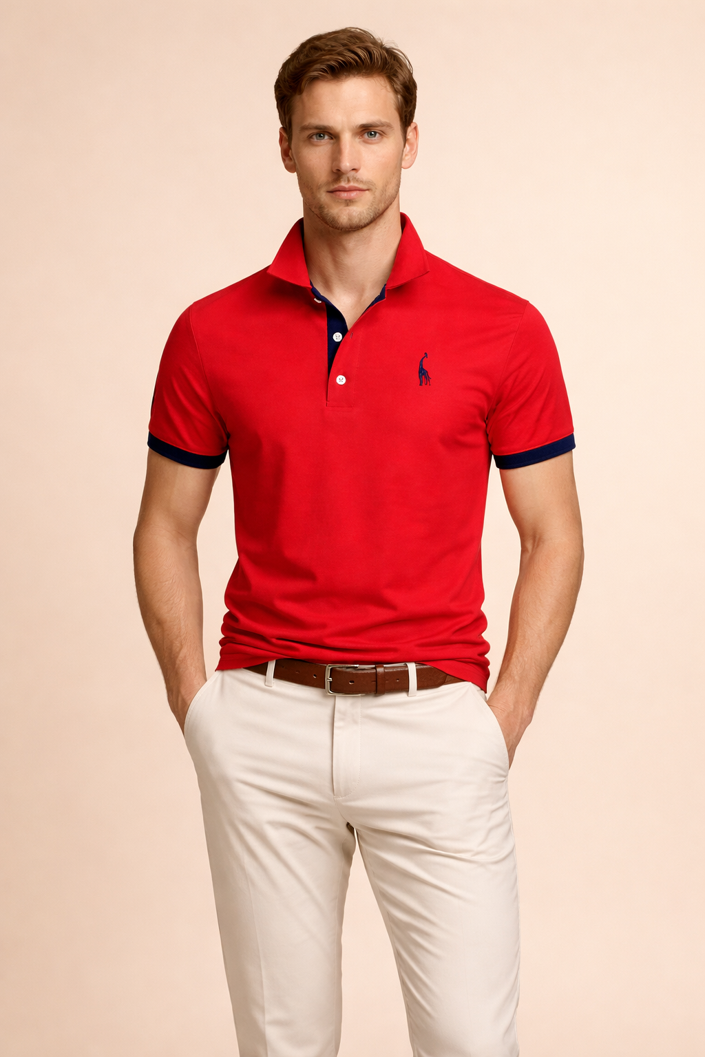 Red men's elegant short-sleeve polo shirt. Classic fit, comfortable & versatile for stylish casual wear.
