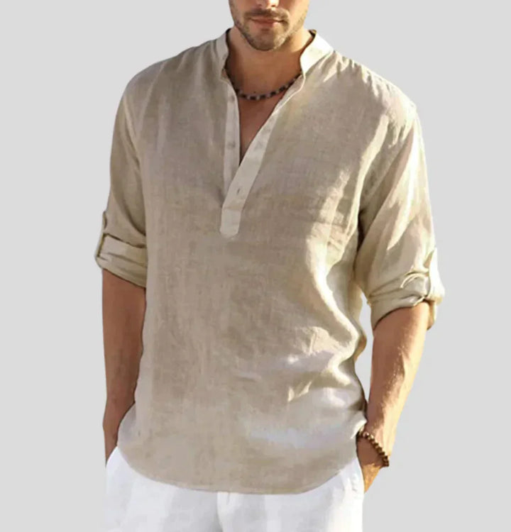 Lightweight men's Hugo linen button-down shirt. Perfect for spring & summer casual or elegant style.