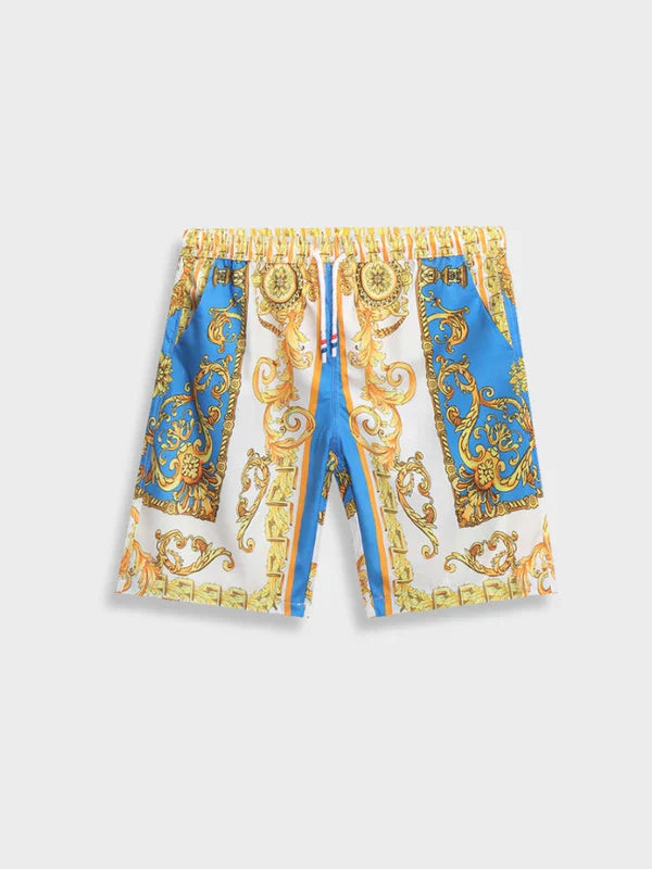 Stylish men's short sleeve shirt and shorts set with an eye-catching Italian Baroque design.