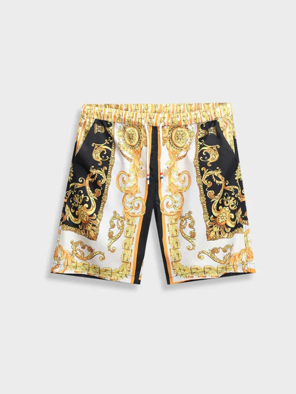 Full shot of a man wearing a chic Italian Baroque summer two-piece, perfect for elegant occasions.