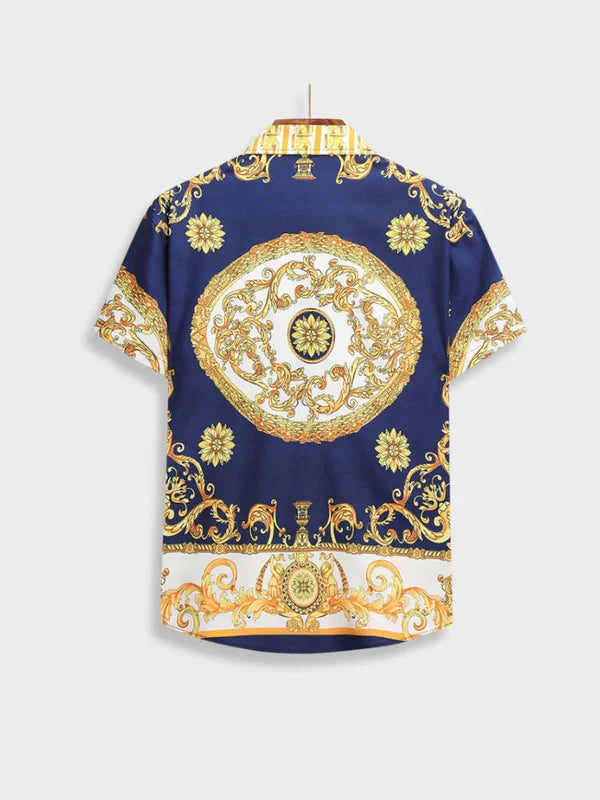 Fashionable men's summer set with an opulent Italian Baroque design, great for vacation style.