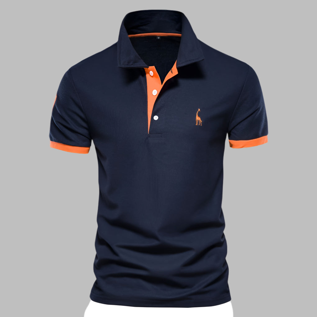 Versatile men's classic polo, short sleeve, button placket, ideal for elegant business casual.