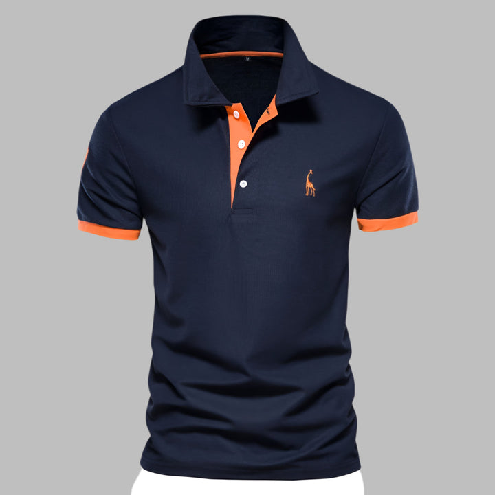 Versatile men's classic polo, short sleeve, button placket, ideal for elegant business casual.