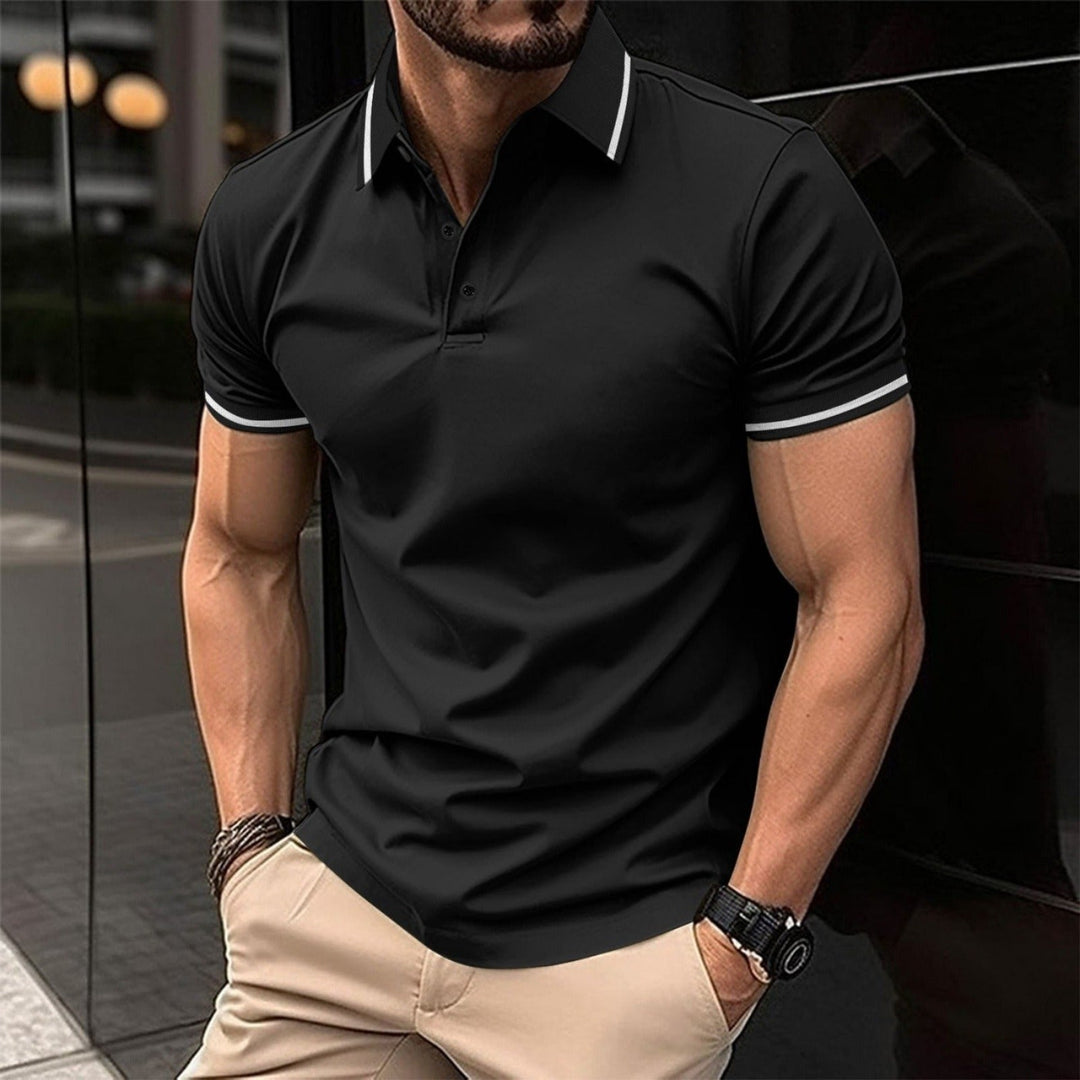 Fitted men's short sleeve polo in a classic style. Versatile for casual wear or smart casual occasions.